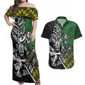 New Zealand and South Africa Rugby Custom Couples Matching Off Shoulder Maxi Dress and Hawaiian Shirt Maori Tiki Fern Springboks Kente Pattern - Aussie Hoodie