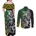 New Zealand and South Africa Rugby Custom Couples Matching Off Shoulder Maxi Dress and Long Sleeve Button Shirt Maori Tiki Fern Springboks Kente Pattern - Aussie Hoodie