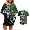 New Zealand and South Africa Rugby Custom Couples Matching Off Shoulder Short Dress and Hawaiian Shirt Maori Tiki Fern Springboks Kente Pattern - Aussie Hoodie