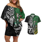New Zealand and South Africa Rugby Custom Couples Matching Off Shoulder Short Dress and Hawaiian Shirt Maori Tiki Fern Springboks Kente Pattern - Aussie Hoodie
