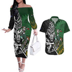 New Zealand and South Africa Rugby Custom Couples Matching Off The Shoulder Long Sleeve Dress and Hawaiian Shirt Maori Tiki Fern Springboks Kente Pattern - Aussie Hoodie