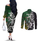 New Zealand and South Africa Rugby Custom Couples Matching Off The Shoulder Long Sleeve Dress and Long Sleeve Button Shirt Maori Tiki Fern Springboks Kente Pattern - Aussie Hoodie