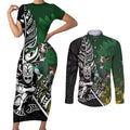 New Zealand and South Africa Rugby Custom Couples Matching Short Sleeve Bodycon Dress and Long Sleeve Button Shirt Maori Tiki Fern Springboks Kente Pattern - Aussie Hoodie
