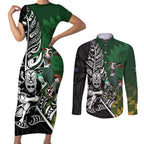 New Zealand and South Africa Rugby Custom Couples Matching Short Sleeve Bodycon Dress and Long Sleeve Button Shirt Maori Tiki Fern Springboks Kente Pattern - Aussie Hoodie