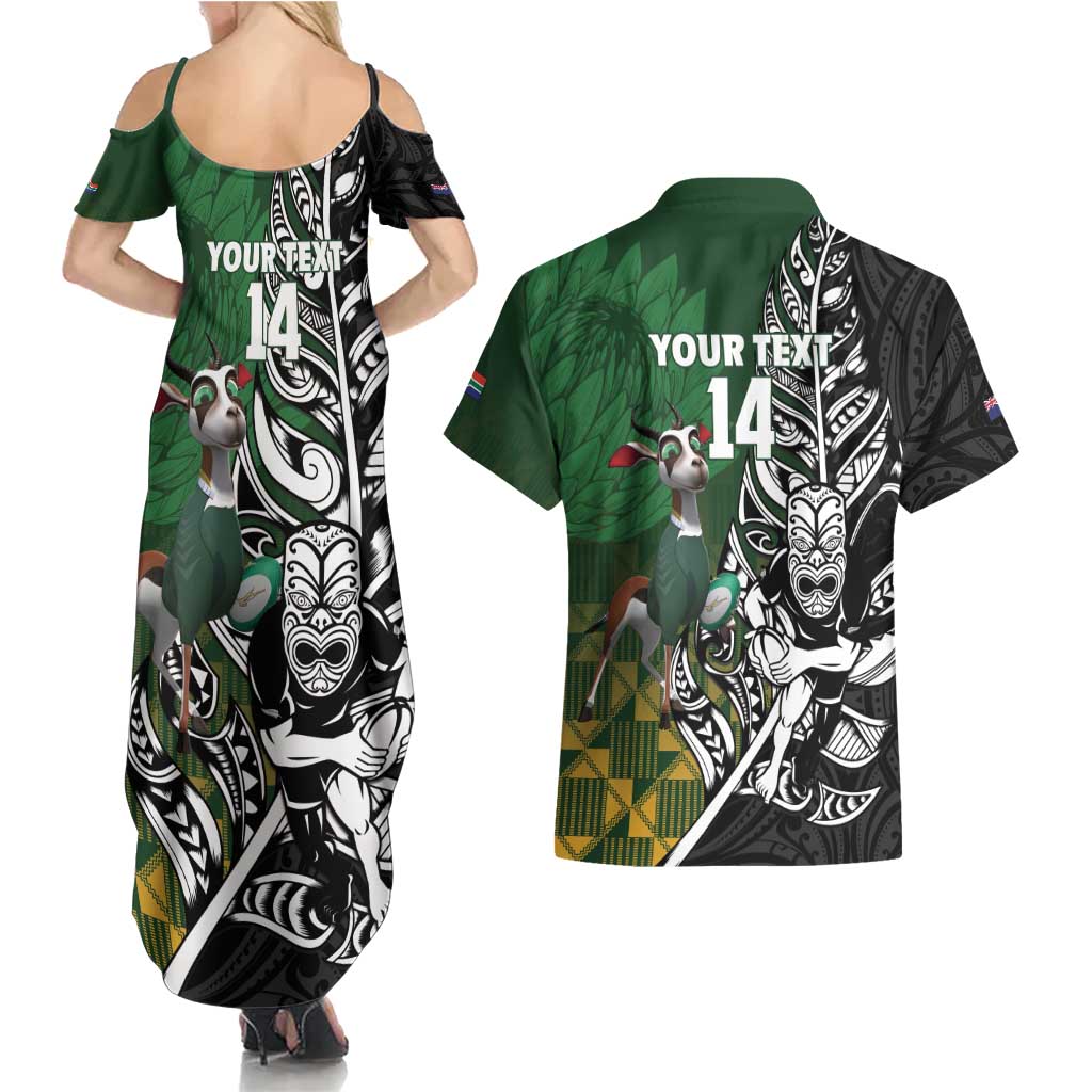 New Zealand and South Africa Rugby Custom Couples Matching Summer Maxi Dress and Hawaiian Shirt Maori Tiki Fern Springboks Kente Pattern - Aussie Hoodie