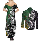 New Zealand and South Africa Rugby Custom Couples Matching Summer Maxi Dress and Long Sleeve Button Shirt Maori Tiki Fern Springboks Kente Pattern - Aussie Hoodie