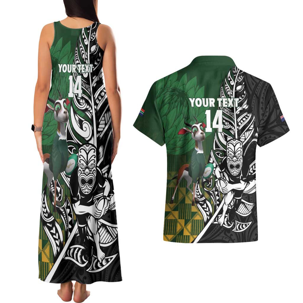 New Zealand and South Africa Rugby Custom Couples Matching Tank Maxi Dress and Hawaiian Shirt Maori Tiki Fern Springboks Kente Pattern - Aussie Hoodie