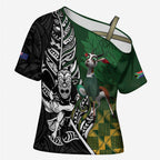 New Zealand and South Africa Rugby Custom Cross Shoulder Shirt Maori Tiki Fern Springboks Kente Pattern - Aussie Hoodie