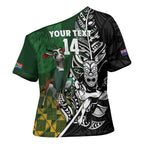 New Zealand and South Africa Rugby Custom Cross Shoulder Shirt Maori Tiki Fern Springboks Kente Pattern - Aussie Hoodie