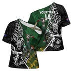 New Zealand and South Africa Rugby Custom Cross Shoulder Shirt Maori Tiki Fern Springboks Kente Pattern - Aussie Hoodie