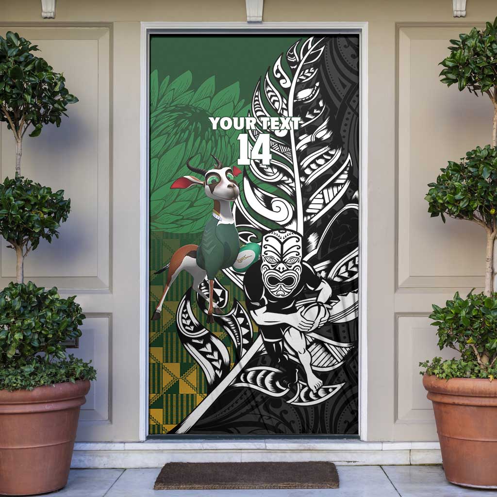 New Zealand and South Africa Rugby Custom Door Cover Maori Tiki Fern Springboks Kente Pattern - Aussie Hoodie