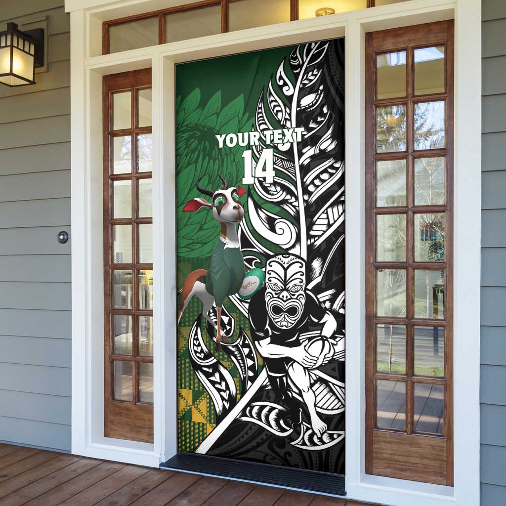 New Zealand and South Africa Rugby Custom Door Cover Maori Tiki Fern Springboks Kente Pattern - Aussie Hoodie