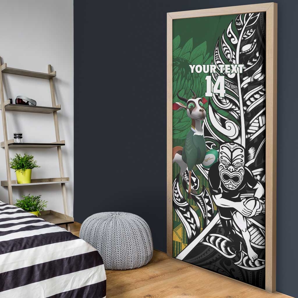 New Zealand and South Africa Rugby Custom Door Cover Maori Tiki Fern Springboks Kente Pattern - Aussie Hoodie