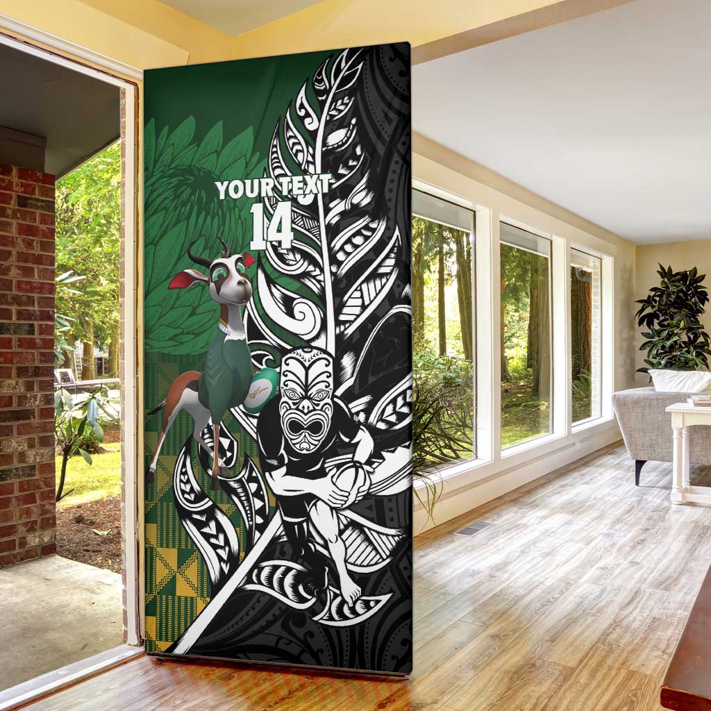 New Zealand and South Africa Rugby Custom Door Cover Maori Tiki Fern Springboks Kente Pattern - Aussie Hoodie