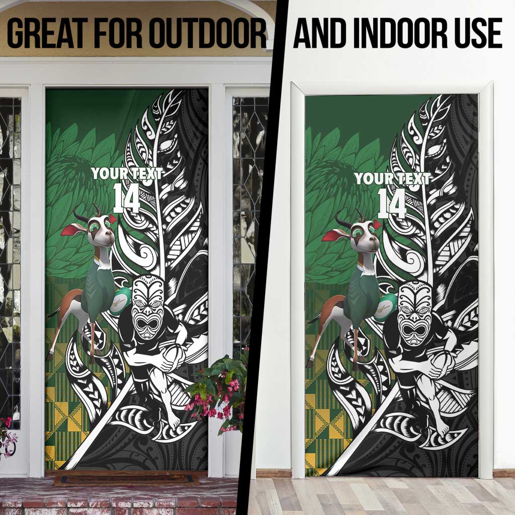 New Zealand and South Africa Rugby Custom Door Cover Maori Tiki Fern Springboks Kente Pattern - Aussie Hoodie