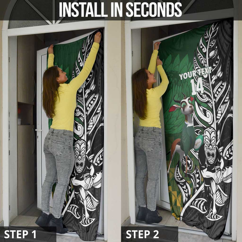 New Zealand and South Africa Rugby Custom Door Cover Maori Tiki Fern Springboks Kente Pattern - Aussie Hoodie