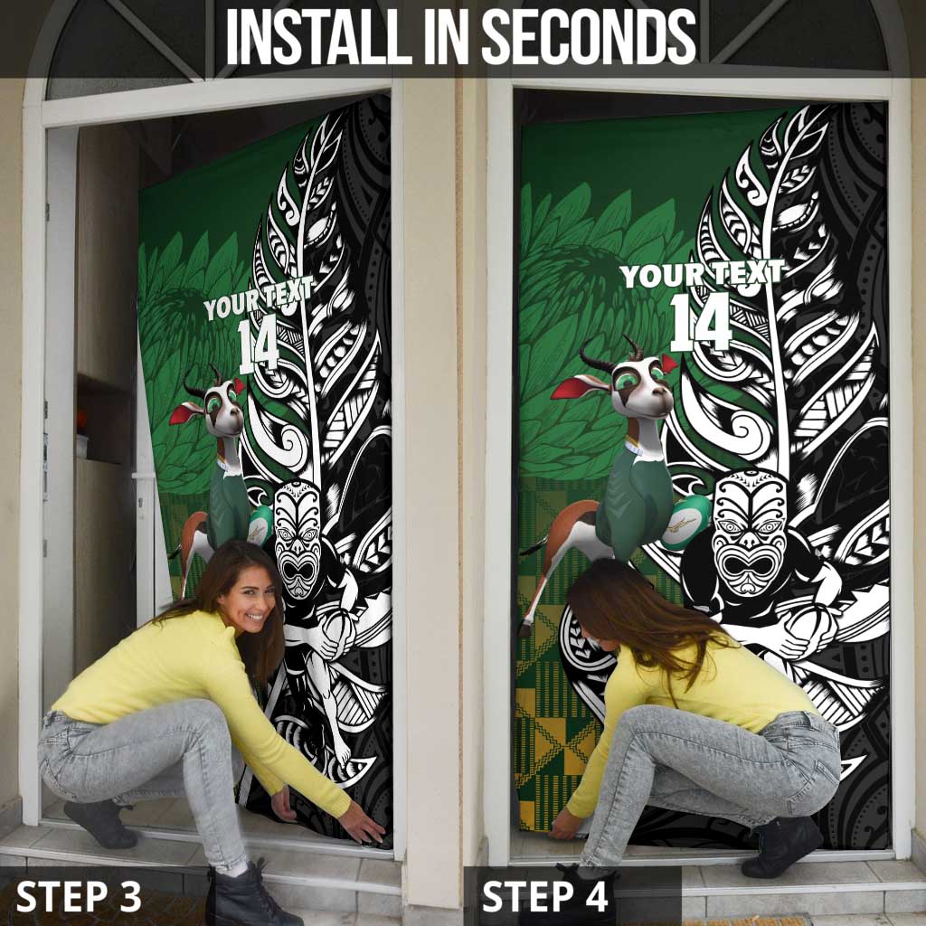 New Zealand and South Africa Rugby Custom Door Cover Maori Tiki Fern Springboks Kente Pattern - Aussie Hoodie