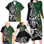 New Zealand and South Africa Rugby Custom Family Matching Long Sleeve Bodycon Dress and Hawaiian Shirt Maori Tiki Fern Springboks Kente Pattern - Aussie Hoodie