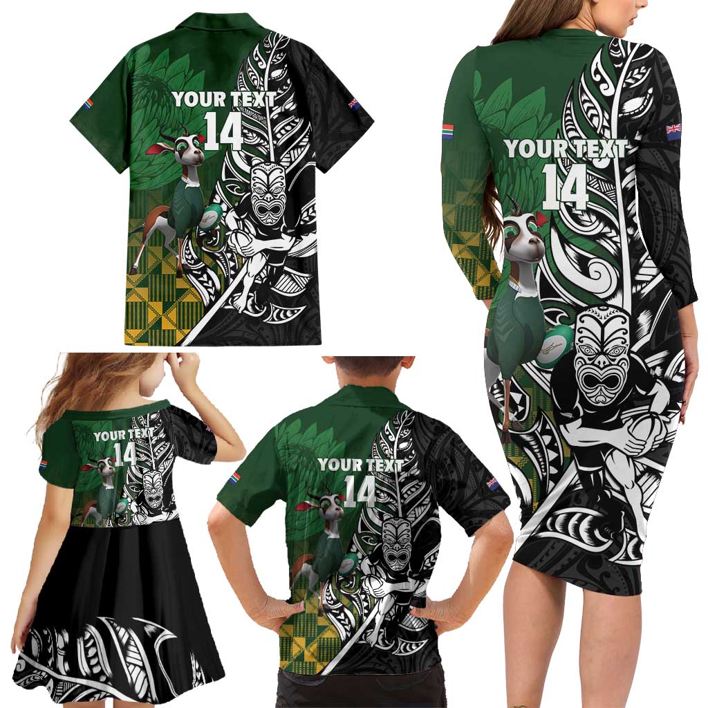 New Zealand and South Africa Rugby Custom Family Matching Long Sleeve Bodycon Dress and Hawaiian Shirt Maori Tiki Fern Springboks Kente Pattern - Aussie Hoodie