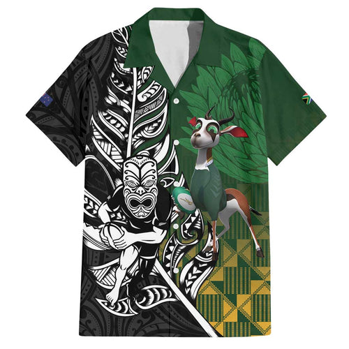 New Zealand and South Africa Rugby Custom Family Matching Long Sleeve Bodycon Dress and Hawaiian Shirt Maori Tiki Fern Springboks Kente Pattern - Aussie Hoodie