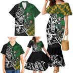 New Zealand and South Africa Rugby Custom Family Matching Mermaid Dress and Hawaiian Shirt Maori Tiki Fern Springboks Kente Pattern - Aussie Hoodie