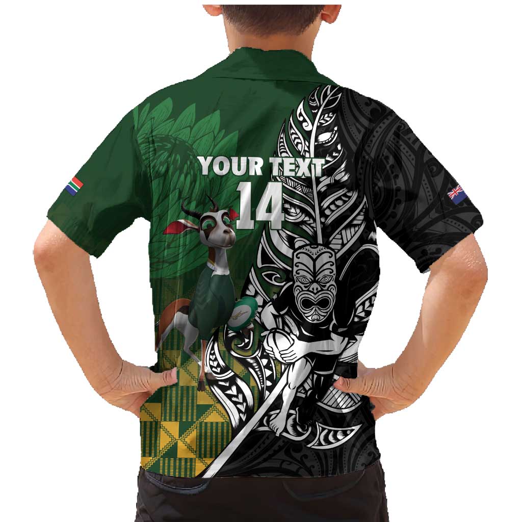 New Zealand and South Africa Rugby Custom Family Matching Mermaid Dress and Hawaiian Shirt Maori Tiki Fern Springboks Kente Pattern - Aussie Hoodie