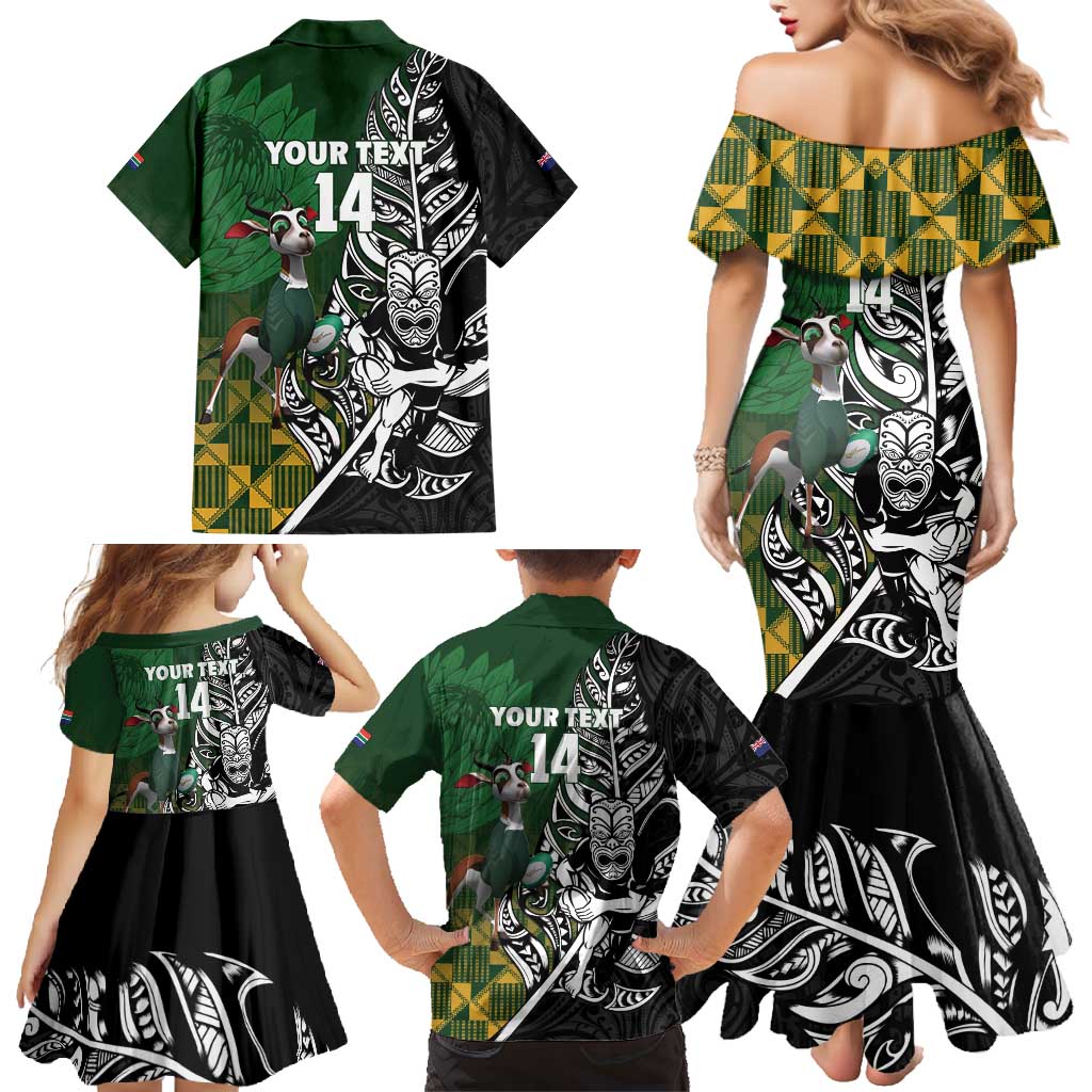 New Zealand and South Africa Rugby Custom Family Matching Mermaid Dress and Hawaiian Shirt Maori Tiki Fern Springboks Kente Pattern - Aussie Hoodie
