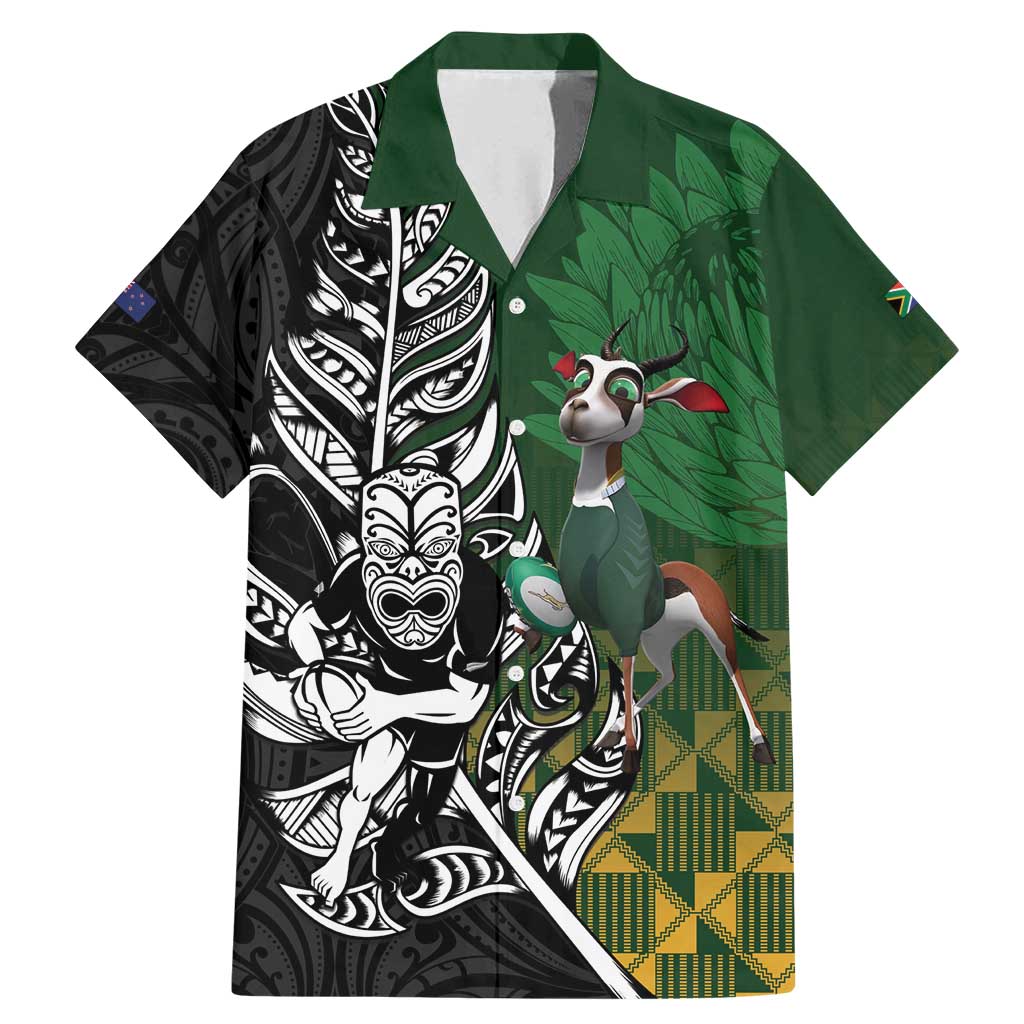 New Zealand and South Africa Rugby Custom Family Matching Mermaid Dress and Hawaiian Shirt Maori Tiki Fern Springboks Kente Pattern - Aussie Hoodie
