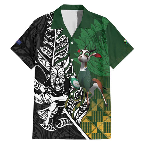 New Zealand and South Africa Rugby Custom Family Matching Mermaid Dress and Hawaiian Shirt Maori Tiki Fern Springboks Kente Pattern - Aussie Hoodie