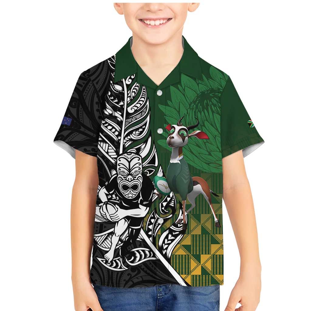 New Zealand and South Africa Rugby Custom Family Matching Mermaid Dress and Hawaiian Shirt Maori Tiki Fern Springboks Kente Pattern - Aussie Hoodie