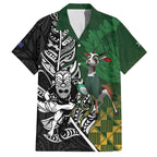 New Zealand and South Africa Rugby Custom Family Matching Off The Shoulder Long Sleeve Dress and Hawaiian Shirt Maori Tiki Fern Springboks Kente Pattern - Aussie Hoodie