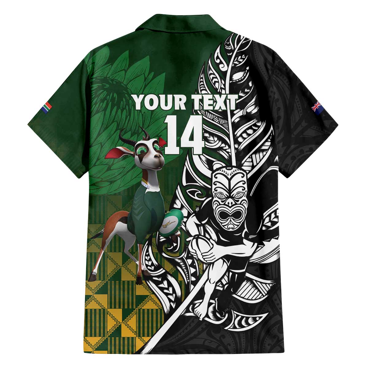 New Zealand and South Africa Rugby Custom Family Matching Off The Shoulder Long Sleeve Dress and Hawaiian Shirt Maori Tiki Fern Springboks Kente Pattern - Aussie Hoodie