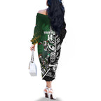 New Zealand and South Africa Rugby Custom Family Matching Off The Shoulder Long Sleeve Dress and Hawaiian Shirt Maori Tiki Fern Springboks Kente Pattern - Aussie Hoodie