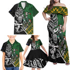 New Zealand and South Africa Rugby Custom Family Matching Off Shoulder Maxi Dress and Hawaiian Shirt Maori Tiki Fern Springboks Kente Pattern - Aussie Hoodie
