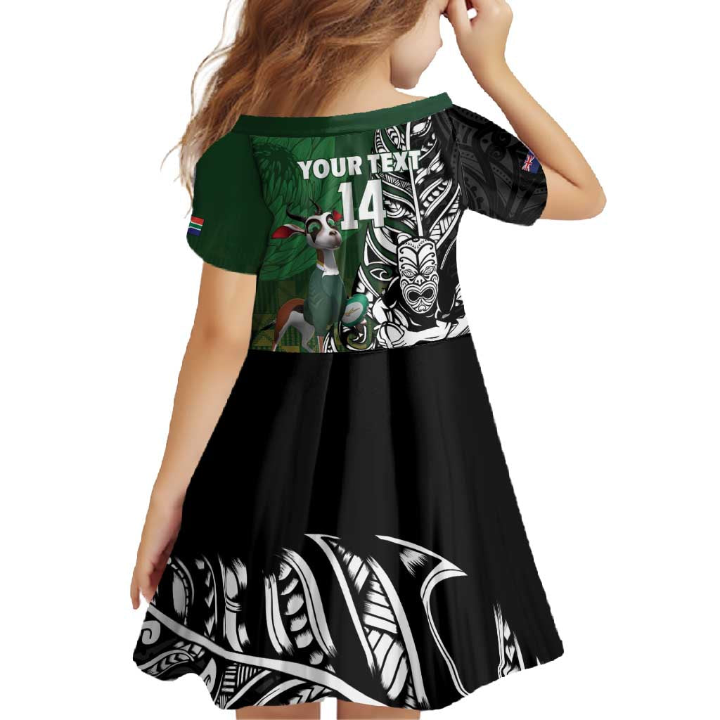 New Zealand and South Africa Rugby Custom Family Matching Off Shoulder Maxi Dress and Hawaiian Shirt Maori Tiki Fern Springboks Kente Pattern - Aussie Hoodie