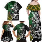 New Zealand and South Africa Rugby Custom Family Matching Off Shoulder Maxi Dress and Hawaiian Shirt Maori Tiki Fern Springboks Kente Pattern - Aussie Hoodie
