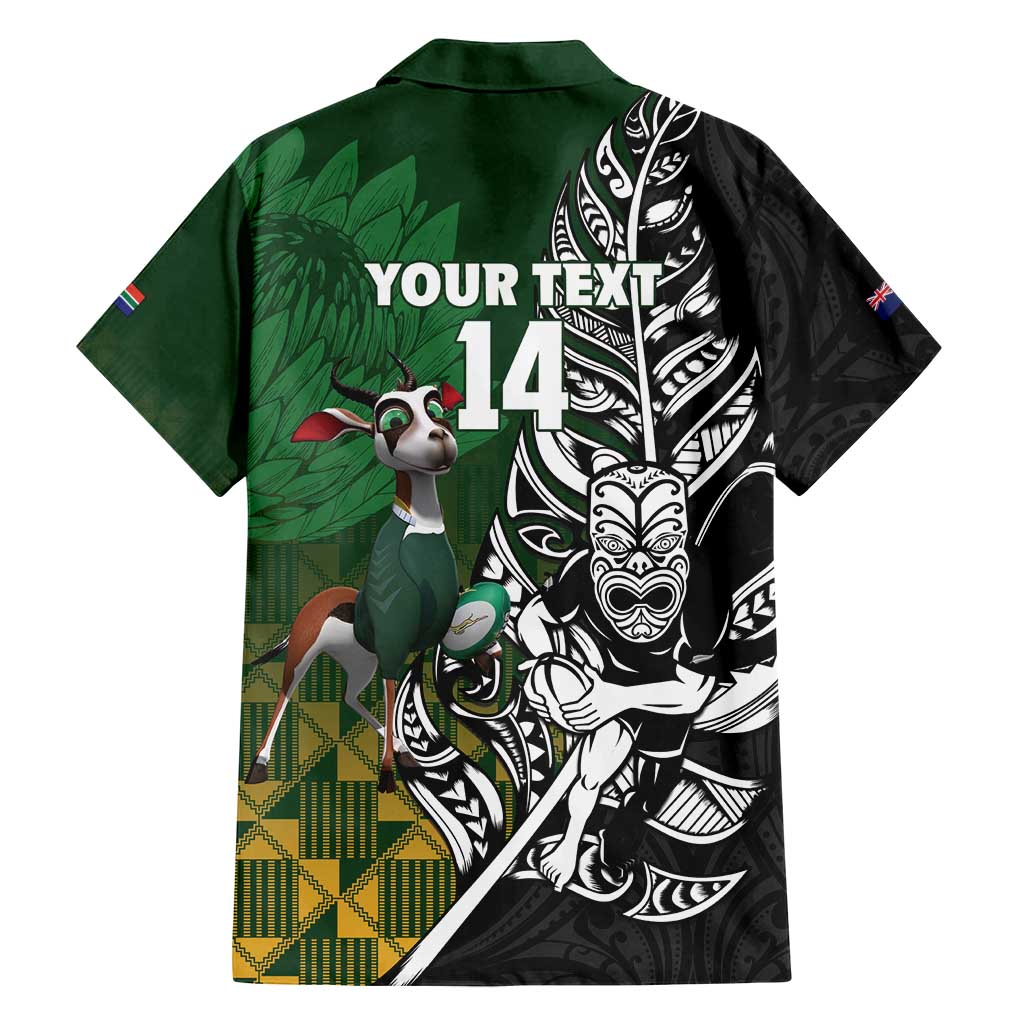 New Zealand and South Africa Rugby Custom Family Matching Off Shoulder Maxi Dress and Hawaiian Shirt Maori Tiki Fern Springboks Kente Pattern - Aussie Hoodie