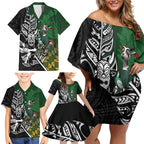 New Zealand and South Africa Rugby Custom Family Matching Off Shoulder Short Dress and Hawaiian Shirt Maori Tiki Fern Springboks Kente Pattern - Aussie Hoodie