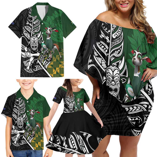 New Zealand and South Africa Rugby Custom Family Matching Off Shoulder Short Dress and Hawaiian Shirt Maori Tiki Fern Springboks Kente Pattern - Aussie Hoodie