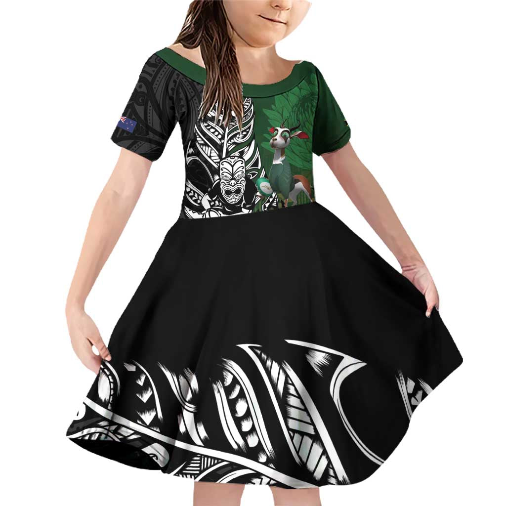 New Zealand and South Africa Rugby Custom Family Matching Off Shoulder Short Dress and Hawaiian Shirt Maori Tiki Fern Springboks Kente Pattern - Aussie Hoodie