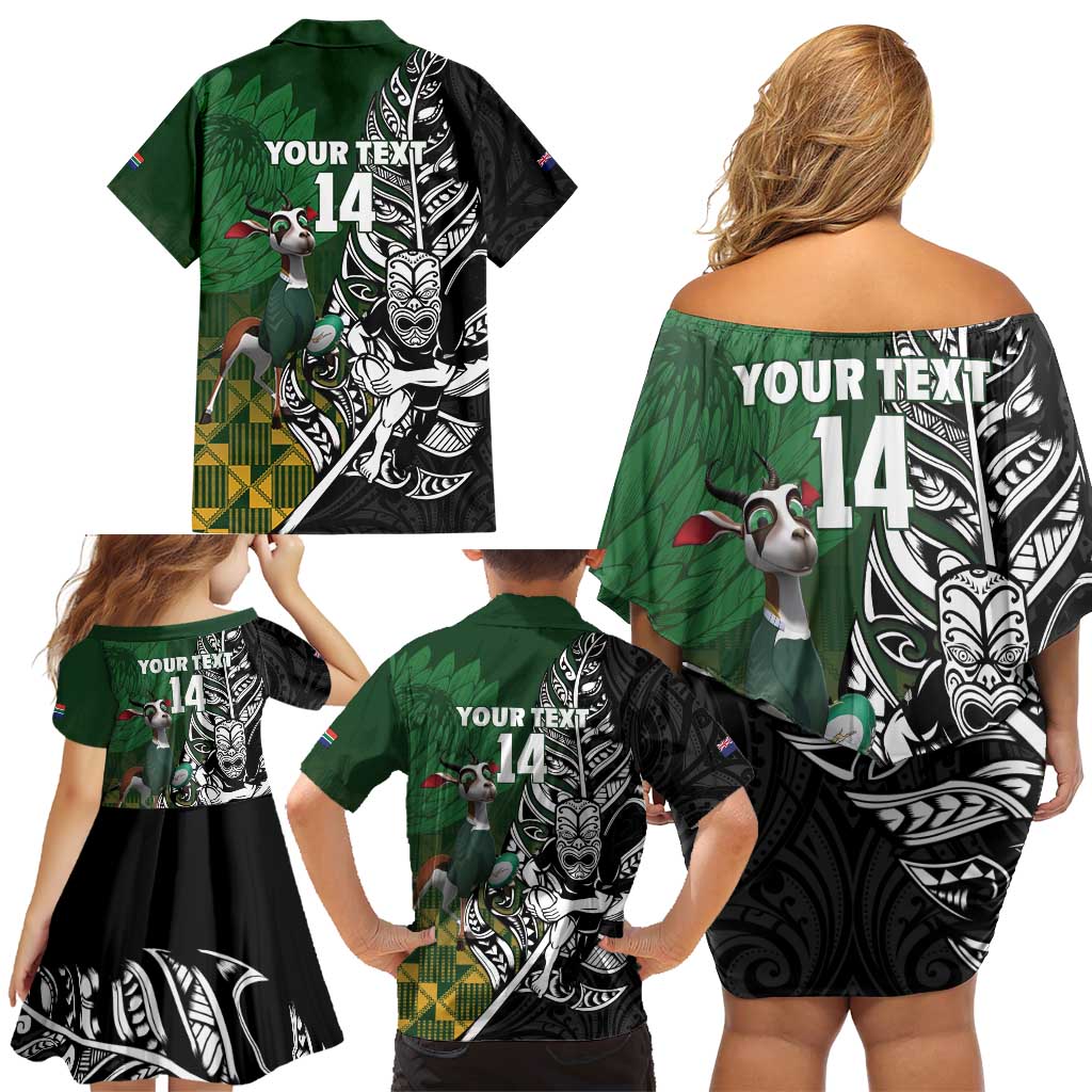 New Zealand and South Africa Rugby Custom Family Matching Off Shoulder Short Dress and Hawaiian Shirt Maori Tiki Fern Springboks Kente Pattern - Aussie Hoodie