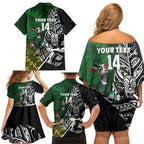 New Zealand and South Africa Rugby Custom Family Matching Off Shoulder Short Dress and Hawaiian Shirt Maori Tiki Fern Springboks Kente Pattern - Aussie Hoodie