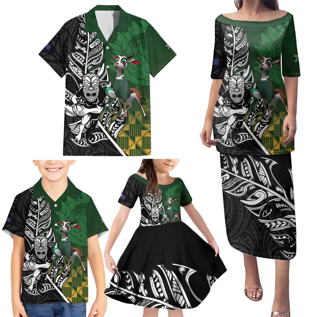 New Zealand and South Africa Rugby Custom Family Matching Puletasi and Hawaiian Shirt Maori Tiki Fern Springboks Kente Pattern - Aussie Hoodie