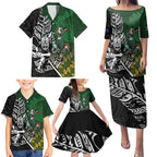 New Zealand and South Africa Rugby Custom Family Matching Puletasi and Hawaiian Shirt Maori Tiki Fern Springboks Kente Pattern - Aussie Hoodie