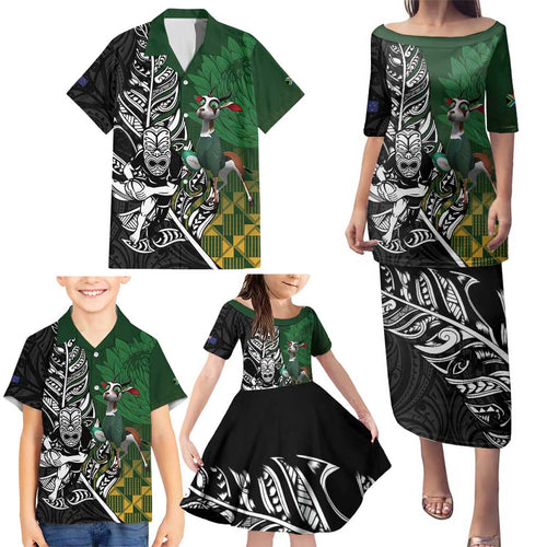 New Zealand and South Africa Rugby Custom Family Matching Puletasi and Hawaiian Shirt Maori Tiki Fern Springboks Kente Pattern - Aussie Hoodie
