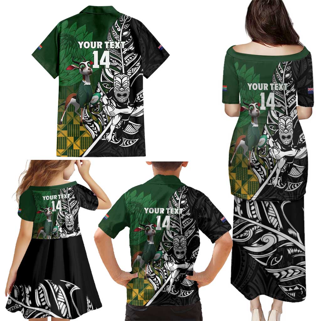 New Zealand and South Africa Rugby Custom Family Matching Puletasi and Hawaiian Shirt Maori Tiki Fern Springboks Kente Pattern - Aussie Hoodie