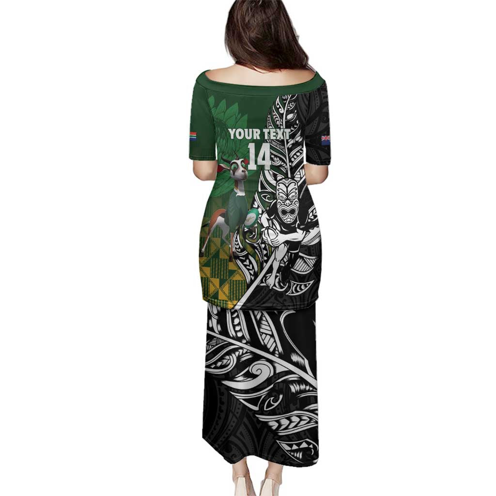New Zealand and South Africa Rugby Custom Family Matching Puletasi and Hawaiian Shirt Maori Tiki Fern Springboks Kente Pattern - Aussie Hoodie