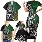 New Zealand and South Africa Rugby Custom Family Matching Short Sleeve Bodycon Dress and Hawaiian Shirt Maori Tiki Fern Springboks Kente Pattern - Aussie Hoodie
