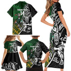 New Zealand and South Africa Rugby Custom Family Matching Short Sleeve Bodycon Dress and Hawaiian Shirt Maori Tiki Fern Springboks Kente Pattern - Aussie Hoodie