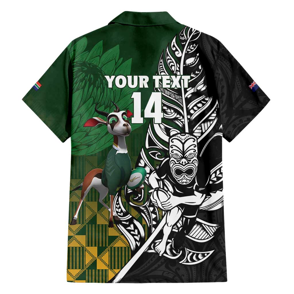 New Zealand and South Africa Rugby Custom Family Matching Short Sleeve Bodycon Dress and Hawaiian Shirt Maori Tiki Fern Springboks Kente Pattern - Aussie Hoodie